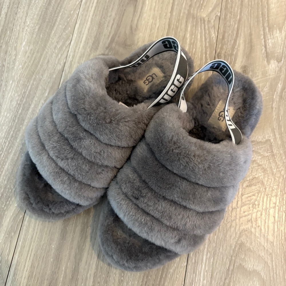 Ugg plush slippers with open back size 7-7.5